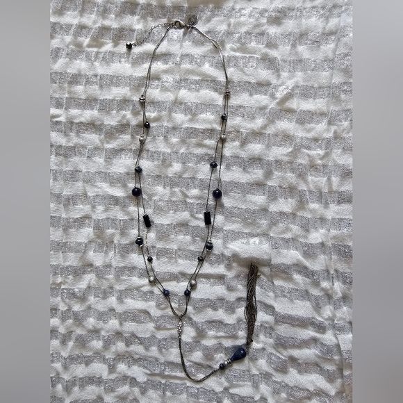 White House Black Market Silver Chain Necklace with Blue Pendant - Picture 2 of 7